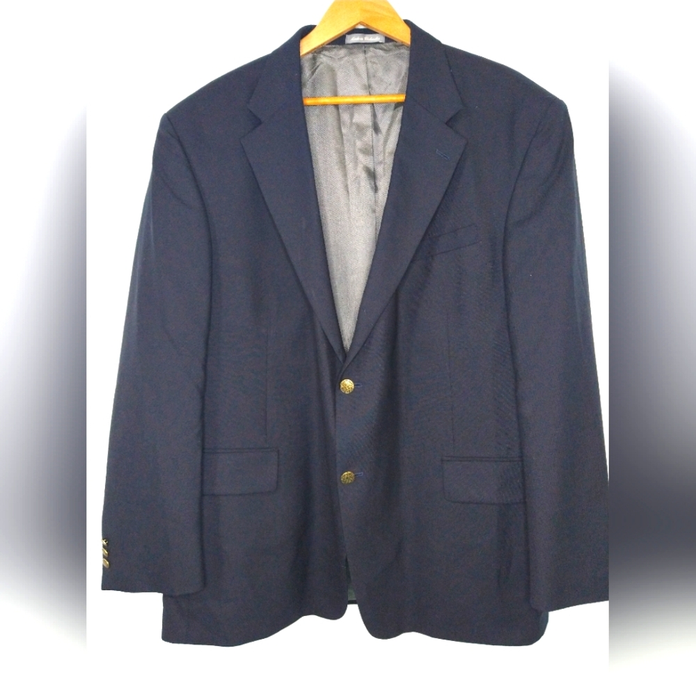 Vintage Oscar De La Renta Navy Blue Wool Blazer Sports Coat Suit Jacket